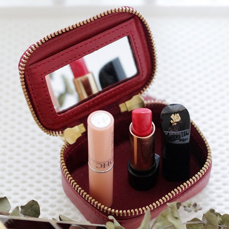 Genuine Leather Lipstick Case With Mirrorportable Lipstick Etsy