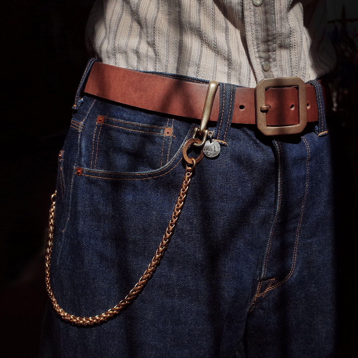 JesminBox Handmade Vintage Solid Brass Wallet Chain with Fish Hook,Single Link Wallet Chain,Belt Hook and Chain,Pants Chain for Men,Vintage Jean Chain