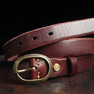 Handmade Women's Leather Belt,Cognac Leather Belt,Oval Buckle Leather Belt,Black Leather Belt Red Wine