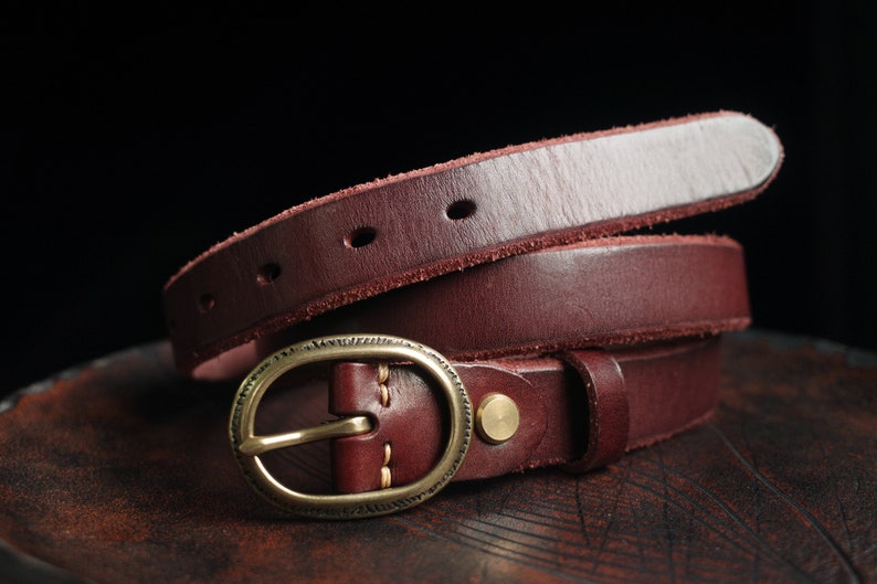 Handmade Women's Leather Belt,Cognac Leather Belt,Oval Buckle Leather Belt,Black Leather Belt Red Wine