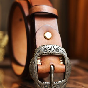 Handmade Mens Leather Belt,Gifts for Him,Western Cowboy Leather Belt,Italy Leather Belt Brown