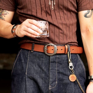 Handmade Mens Leather Belt,Gifts for Him,Western Cowboy Leather Belt,Italy Leather Belt image 1