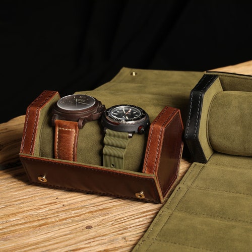 Double Leather Watch Roll Travel Caseleather Watch Etsy