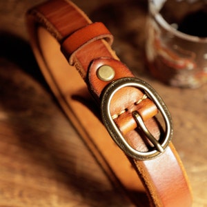 Handmade Women's Leather Belt,Cognac Leather Belt,Oval Buckle Leather Belt,Black Leather Belt image 4