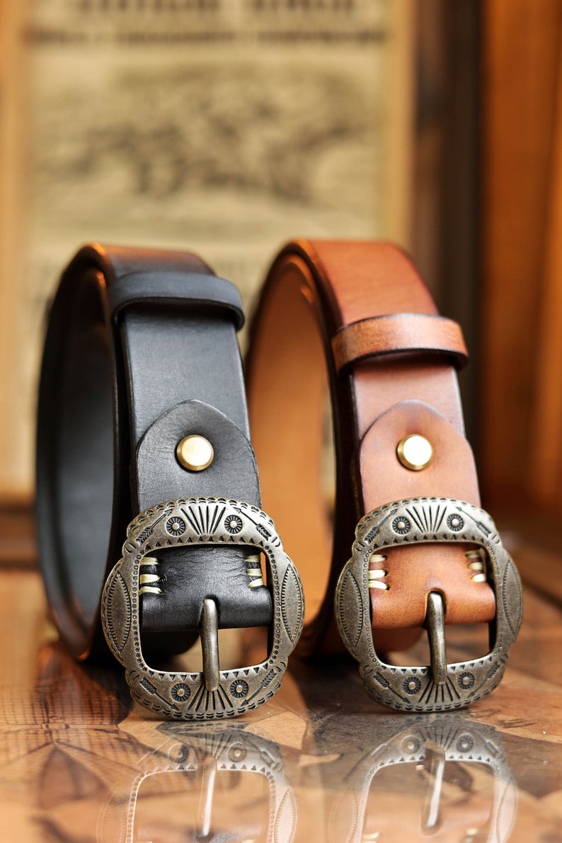 Handmade Mens Leather Belt,Gifts for Him,Western Cowboy Leather Belt,Italy Leather Belt image 8