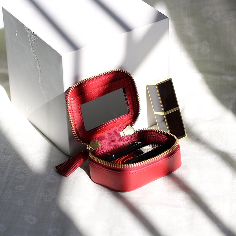 Genuine Leather Lipstick Case With Mirrorportable Lipstick Etsy