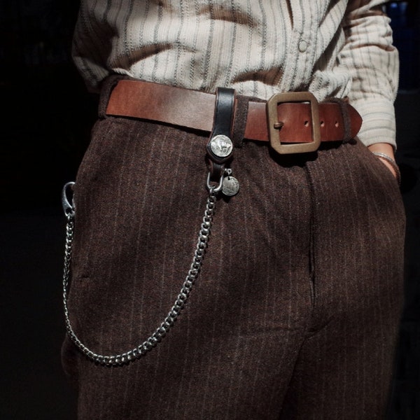 Chaîne de pantalon en acier inoxydable, chaîne Punk avec boucle en cuir, chaîne de portefeuille pour jeans pour hommes