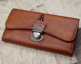 Personalized Monogram Leather Wallet,Leather Clutch Wallet for Women,Mother's Day Gift,Gift for Her
