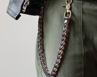 Handmade Genuine Leather Pants Chain,Braided Genuine leather Chain,Biker Punk Key chain