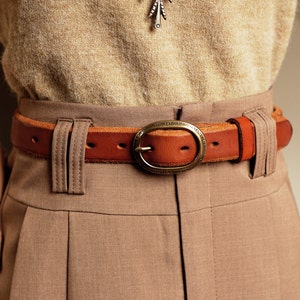 Handmade Women's Leather Belt,Cognac Leather Belt,Oval Buckle Leather Belt,Black Leather Belt image 2