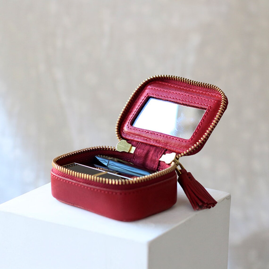 Genuine Leather Lipstick Case With Mirrorportable Lipstick Etsy