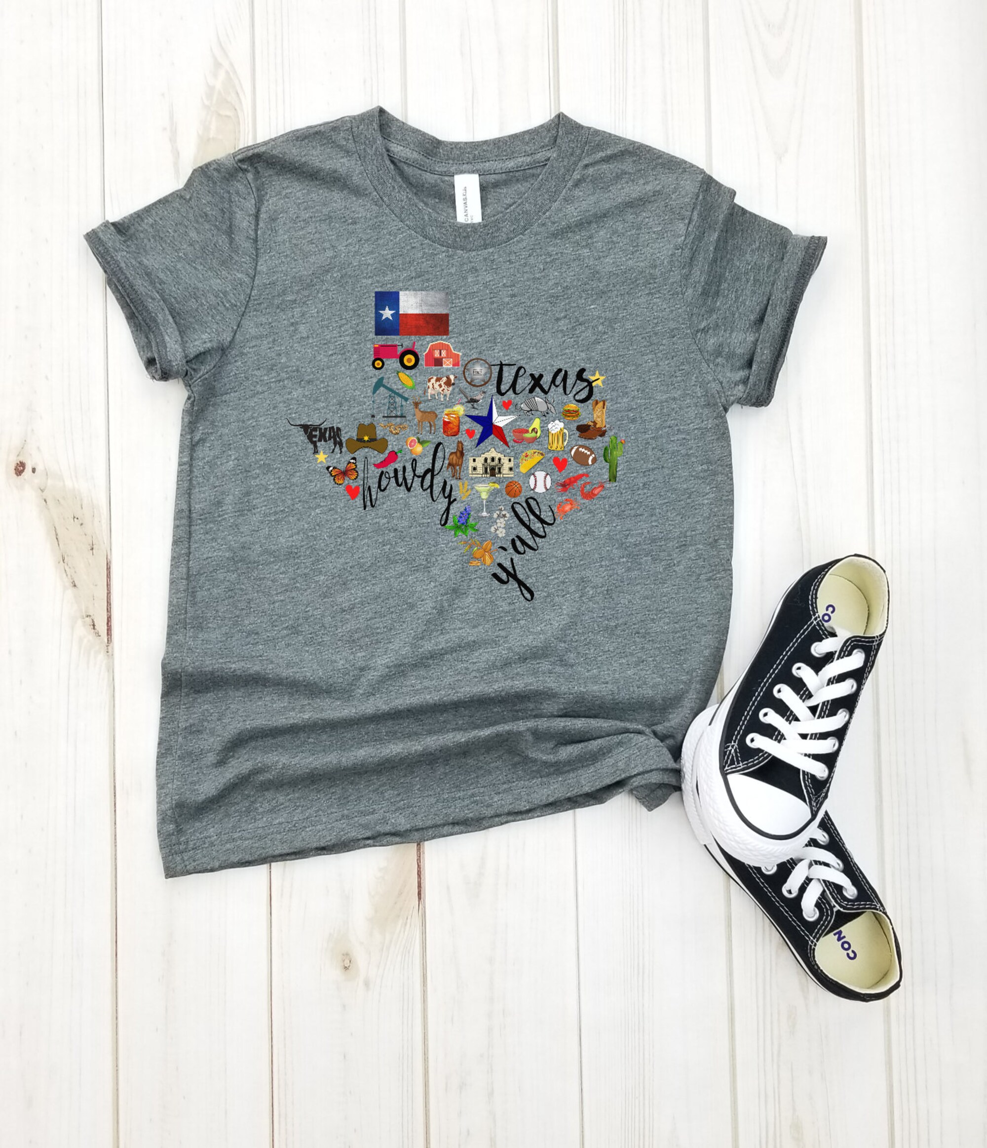 Discover Texas Icons - Toddler Shirt, Texas State, Texas Girl Shirt, TX Shirt, Texas Favorites, Texas Pride Shirt, Texas Love, The Lone Star State.