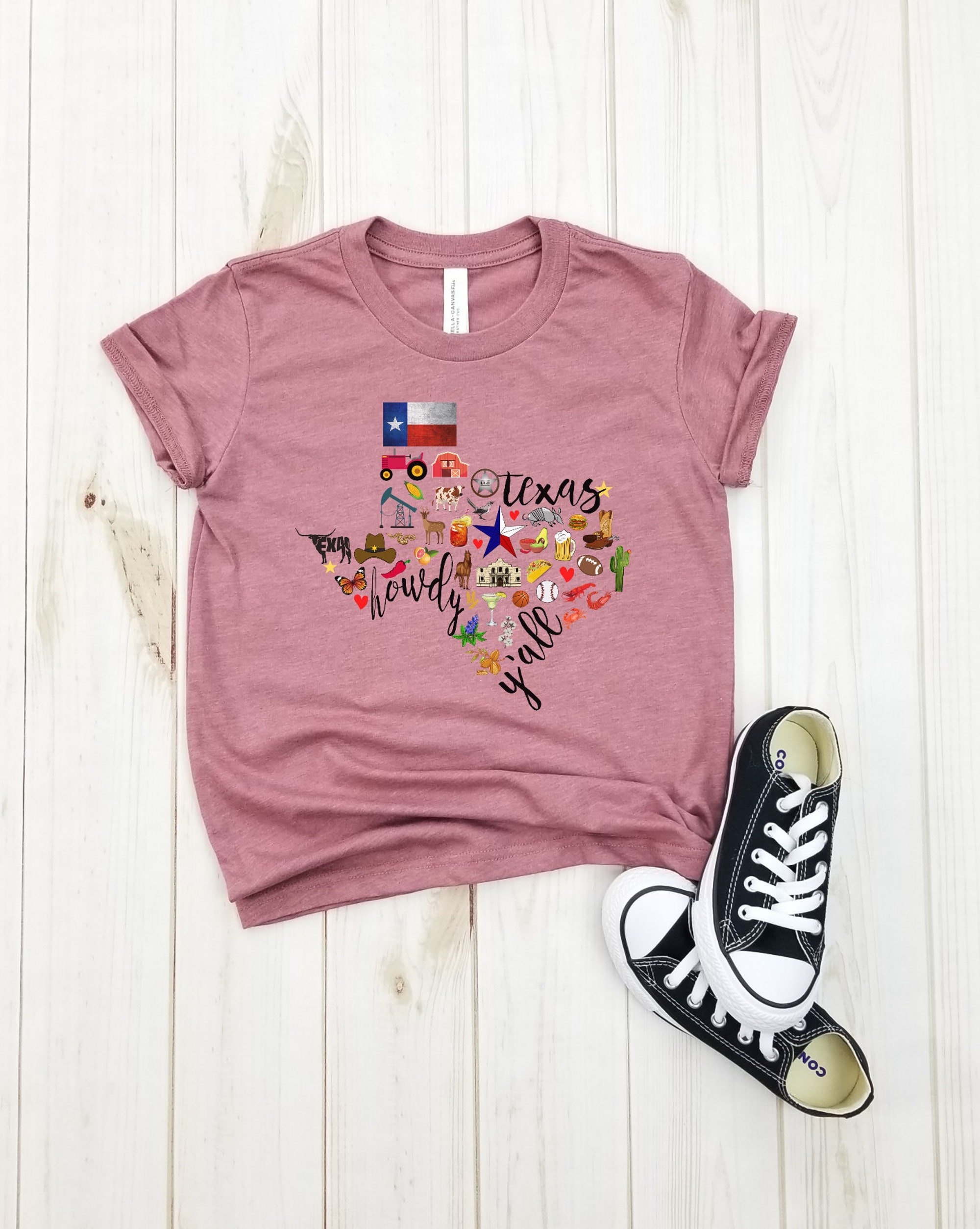 Discover Texas Icons - Toddler Shirt, Texas State, Texas Girl Shirt, TX Shirt, Texas Favorites, Texas Pride Shirt, Texas Love, The Lone Star State.