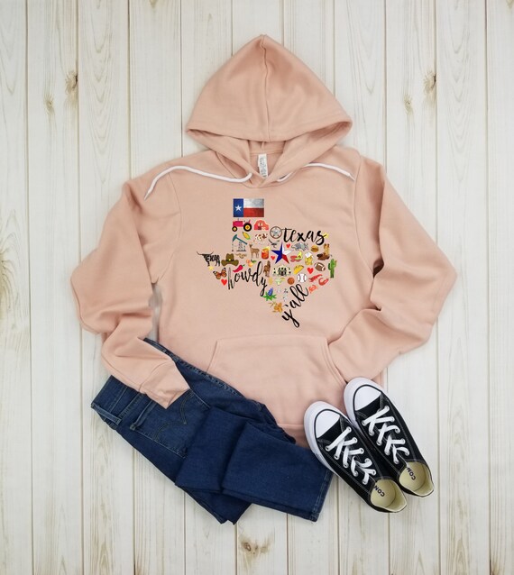 Texas Icons Fleece Hoodie Texas State Texas Girl Shirt TX Shirt