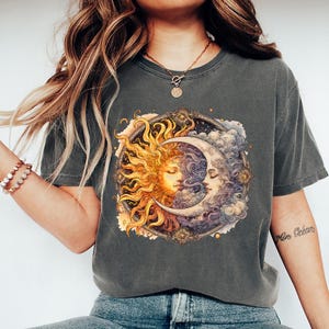 Celestial Sun and Moon Face - Comfort Colors, Moon And Sun Tee, Women Celestial Gift, Vintage Celestial Face Tee, Astrology Gift for Her