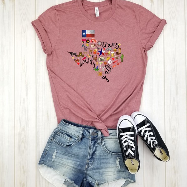 Texas Icons - Shirt, Texas State, Texas Girl Shirt, TX Shirt, Texas Favorites, Texas Pride Shirt, Texas Love T Shirt, The Lone Star State.