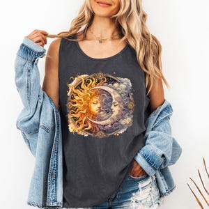 Celestial Sun and Moon Face - Comfort Colors Tank, Moon And Sun Tee, Women Celestial Gift, Vintage Celestial Face Tee, Astrology Gift shirt