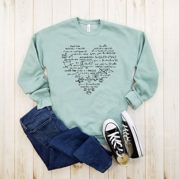 Math Typography Heart - Fleece Sweatshirt, Math Shirt, Math Lover Shirt, Teacher Shirts, Funny Teacher Shirt, Funny Math Tee, Mathematician.