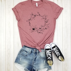 Magnolia Circle - Shirt, Boho, Indie Shirt, Wildflower Shirt, Magnolia Flower Shirts, Vintage Wildflower shirt, Botanical Shirt,Plant Shirt.
