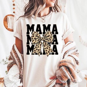 Mama Leopard Ribbon - Comfort Colors, Coquette Mama Shirt, Trendy New Mother Shirt, Leopard Mama tee, Gift for New Moms, Mom Gift, feral mom