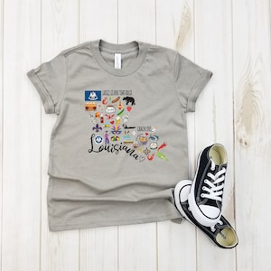Louisiana Icons - Youth Shirt, Cajun Things, Louisiana Souvenir, Louisiana Lover, Louisiana Gift, USA States Shirts, Baton Rouge, Crawfish.