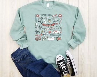 Medicine Doctor Doodle - Fleece Sweatshirt, Medical Student, Medical Student Shirt, Medicine Shirt, Medical Shirt, Doctor Shirt,Doctor Gift.