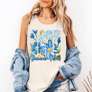 Floral Summer Vibes - Comfort Colors Tank, Summer Beach Shirt, Watercolor Summer Vibes Shirt, Trendy Summer Shirt, Summer Boho Floral shirt