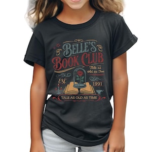 Belle&#39;s Book Club - Jugend-Shirt Komfortfarben, Märchen so alt wie die Zeit, Die Schöne und das Biest, Belle Princess Book Shop Tee, Bookish Reading Tee