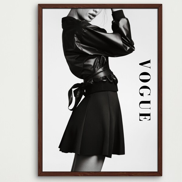 Leather mini skirt, black mini skirt, sexy mini skirt, leather skirt, fashion wall art, model poster, salon decor wall art, magazine cover