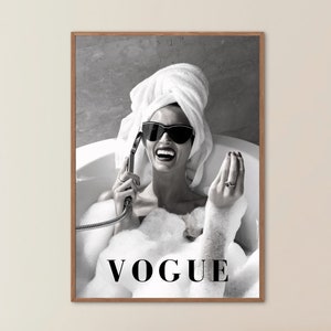 Lady in bubble bath poster | Printable Luxury fashion wall art | Digital designer print | Black and White print wall art | Fun bubble bath