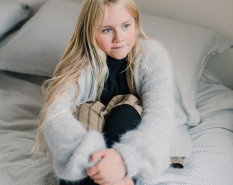 Kids Silky Soft Angora Cardigan Sweater | Easter Angora Cardigan | Angora Wool Knit | Hand Knit Kids Cardigan | Kids Sweater