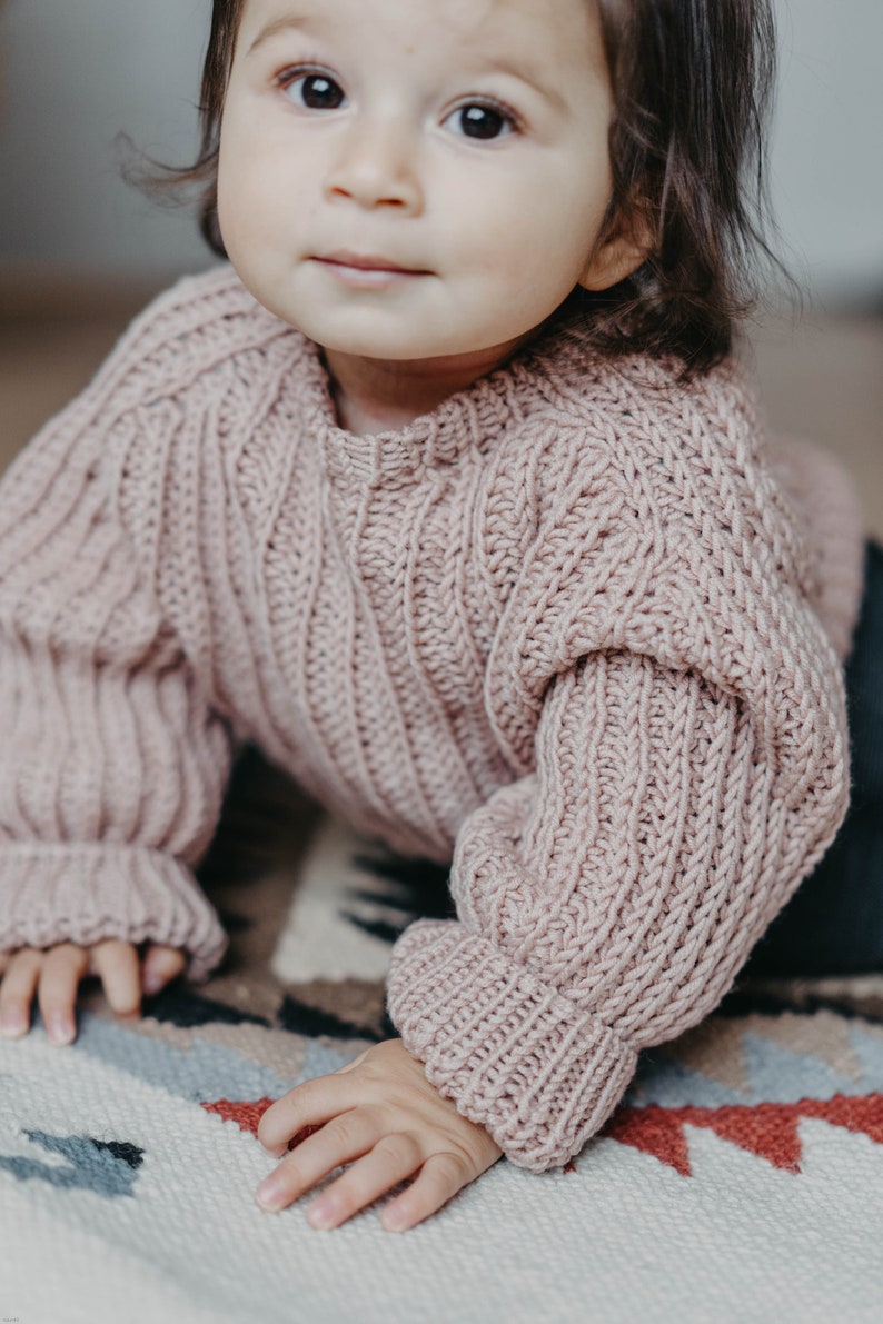 Easy Fit Oversize Baby Sweater, Kids Handknit Ribbed Sweater, Nude