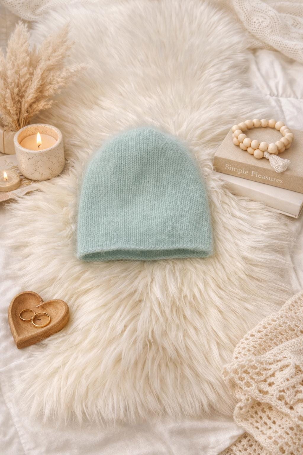 White Angora Knit Beanie: Hand-knitted Slouchy Hat - Etsy display picture 3