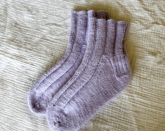 Handknit Lilac Angora Socks: Unisex Cabin Bed Socks