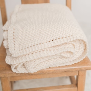 Hand Knit Cream Baby Blanket, Knit White Kids Blanket, Newborn Baby gifts