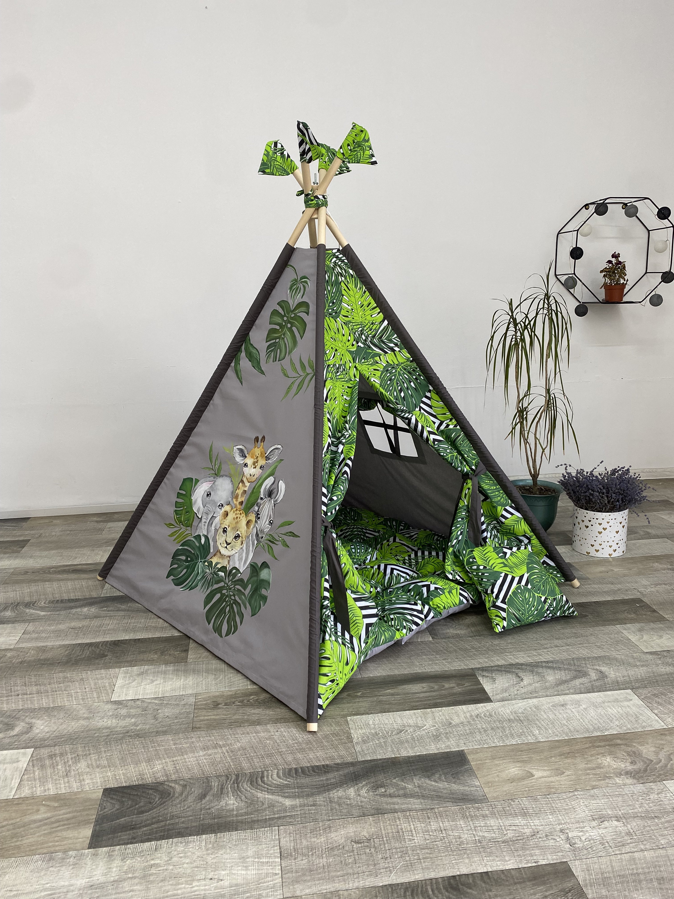 Personalized handmade cotton tipi tent for girls with rabbit and eleph –  LilyForKids