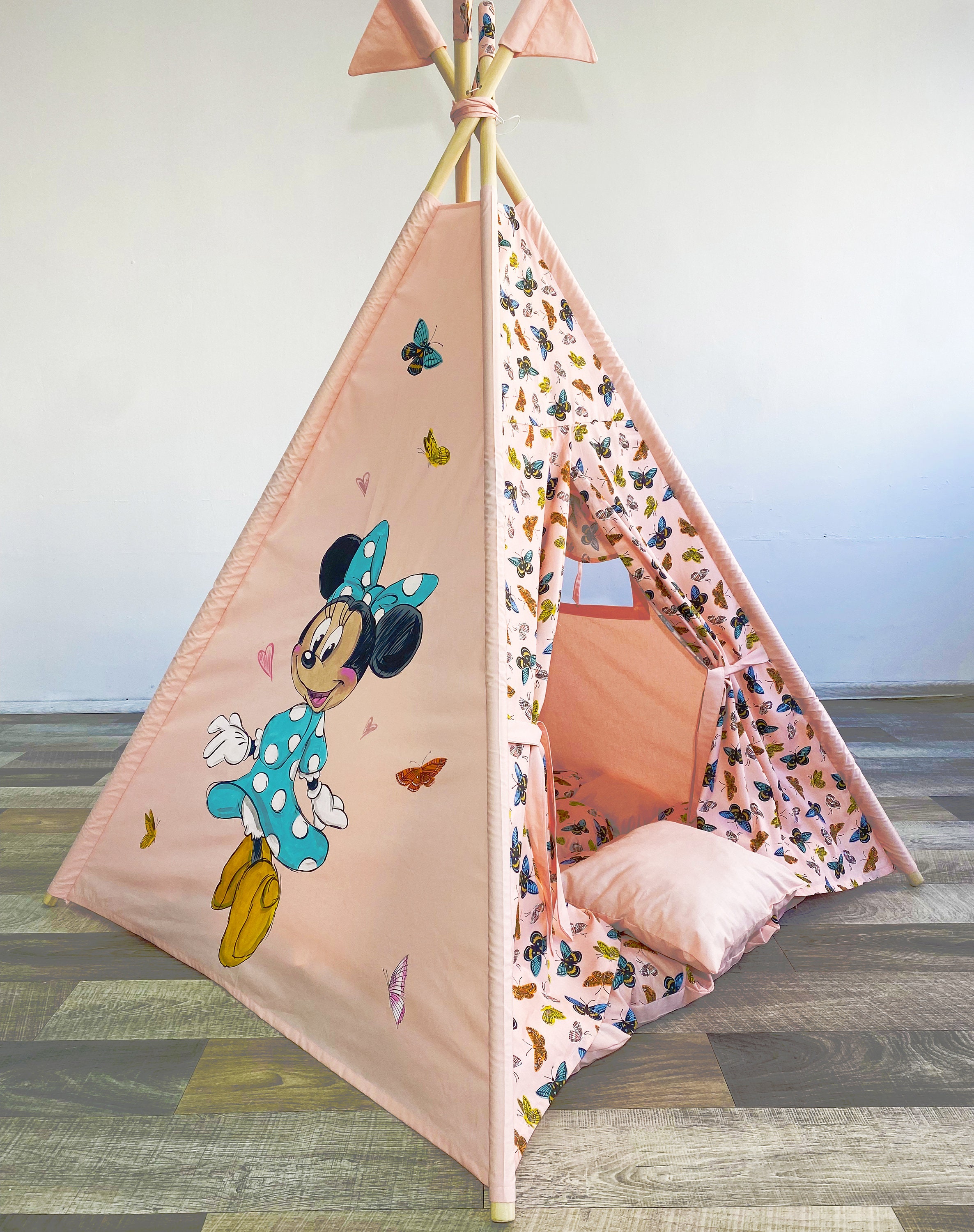 Personalized handmade cotton tipi tent for girls with rabbit and eleph –  LilyForKids