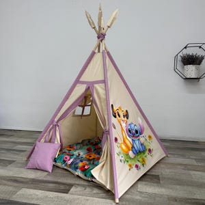 Hand Painted Stitch teepee, simba Tent, Kids Play Tent, Handmade cotton indoor playhouse, tipi zelt kinder