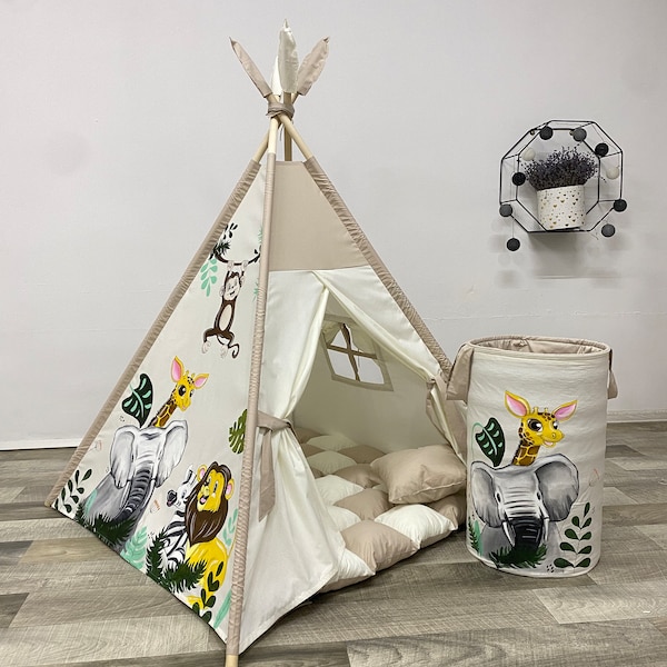 Teepee with african animals, jungle, safari, tipi tent set with play mat, tipi zelt kinder, afrika tipi, Kidkraft vigwam