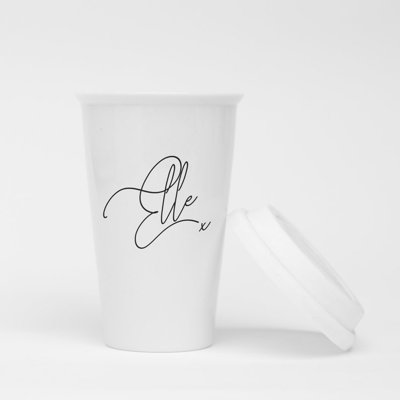 Name Gift Silicone Lid 11oz Latte Tumbler Personalised Ceramic Travel Mug