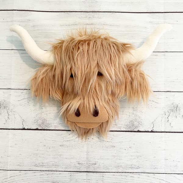 Rustic Highland Cow Door Décor, Highland Cow Wreath Attachment, Cow Wall Hanger, Rustic Cow Décor, Highland Cow Birthday Décor, cow head