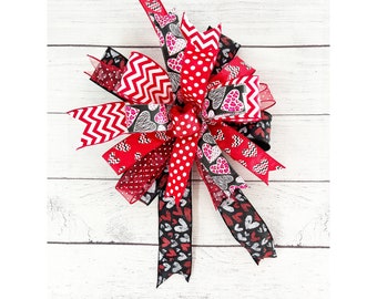 Valentines Bow for Wreath, Heart Bow for Lantern, Valentines Swag Box, Large Cupid Gift Bow, Bows for Valentine’s Day