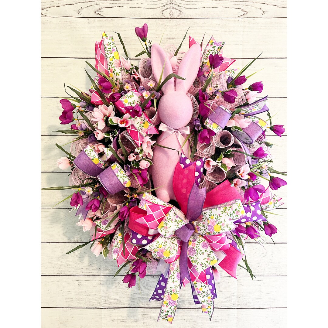 Easter Bunny Floral Wreath, Spring Easter Floral Wreath for Front Door ...