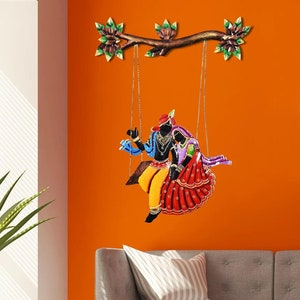 Metal Radha Krishna ji Wrought Iron Swing Wall Decor, Metal Wall Sculpture, Home Warmimg Gift, Craftsman Metalwork, Indian Handicrafts