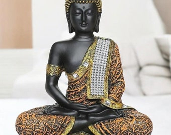Meditierende Buddha Statue: Handbemaltes Feng Shui Polyresin Dekor