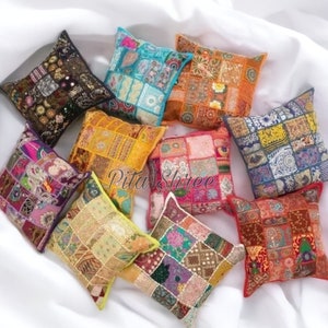 Indian Cushion Covers Boho Pillow Patchwork Cushion Couch Cushion Cover Indian Pillow Cover Floor Pillow Cover Patchwork Pillow