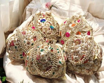 Pochette ricamata, borsa Potli, borsa con coulisse, bomboniera per