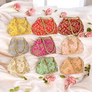 Embroidered Clutch Purse Potli Bag Pouch Drawstring Bag Wedding Favor Return Gift For Guests