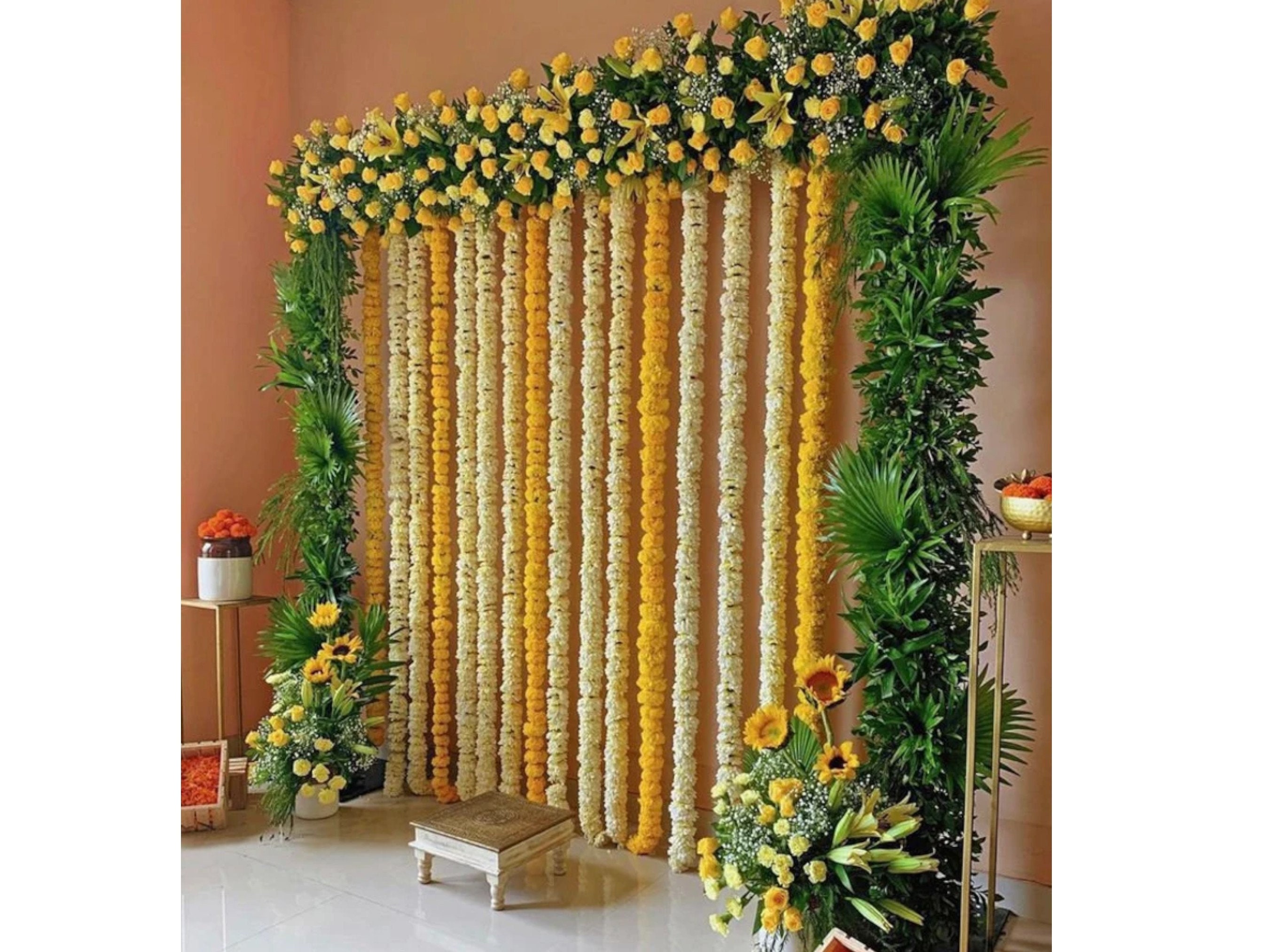 Marigold Flower Indian Wedding Decoration Garland Hanging Decor Strings Party Backdrop Bridal Photo Prop Decorative Flower