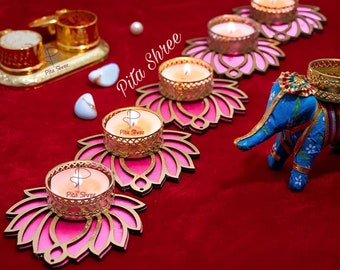 Portacandele Tealight Lotus: bomboniera per matrimonio indiano, decorazione Diwali (set da 5)